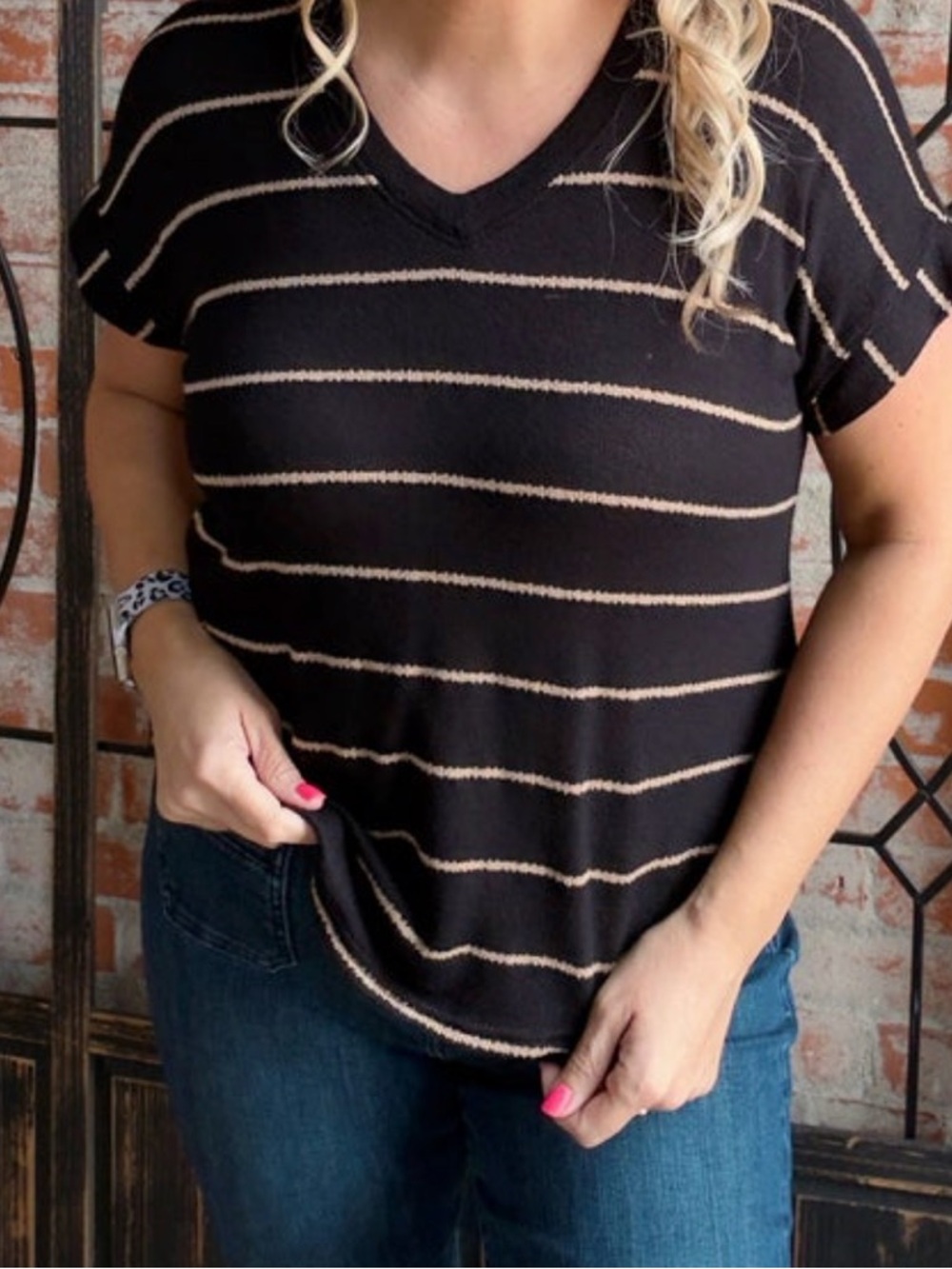 Blu Pepper Black and Mocha Striped Shirt